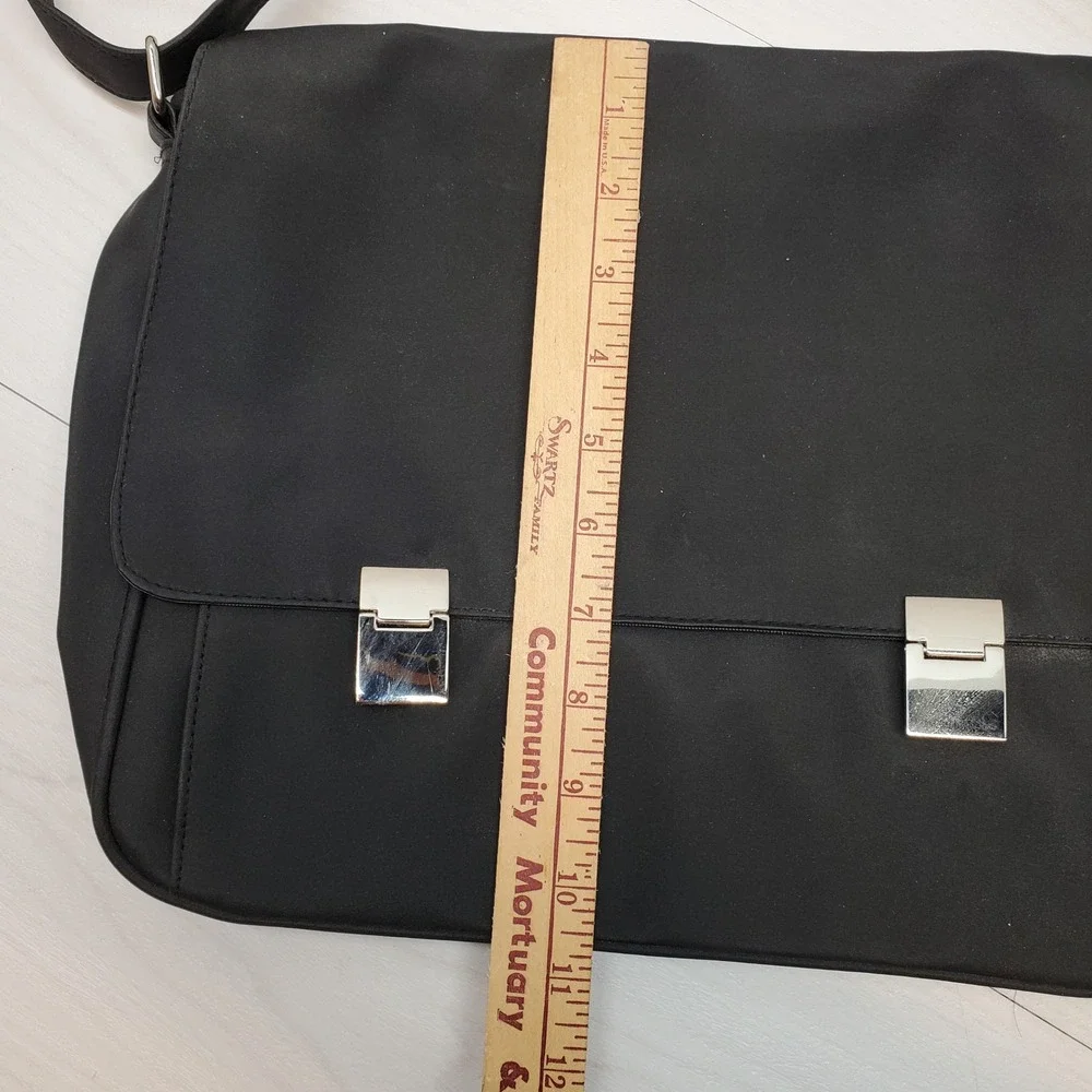 Black Messenger Bag Crossbody Bag PVC Adjustable Strap Silver Buckle